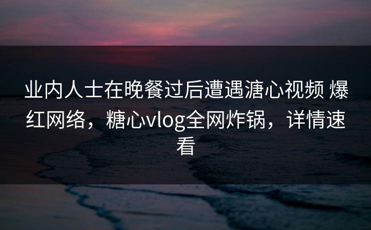 业内人士在晚餐过后遭遇溏心视频 爆红网络，糖心vlog全网炸锅，详情速看